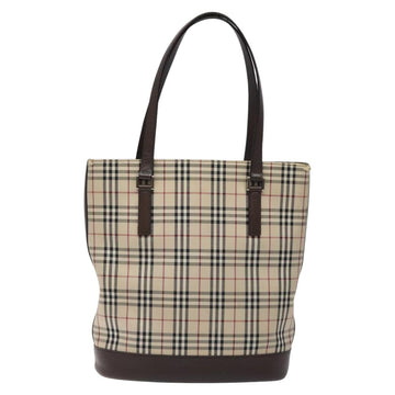 BURBERRY Nova Check Tote Bag Canvas Beige Silver Auth 127216 - 0