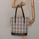 BURBERRY Nova Check Tote Bag Canvas Beige Silver Auth 127216-20
