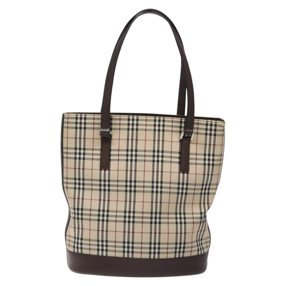 BURBERRY Nova Check Tote Bag Canvas Beige Silver Auth 127216