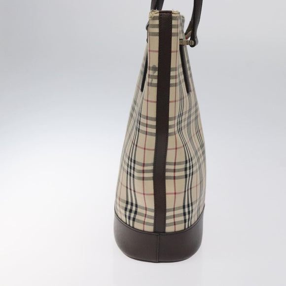 BURBERRY Nova Check Tote Bag Canvas Beige Silver Auth 127216