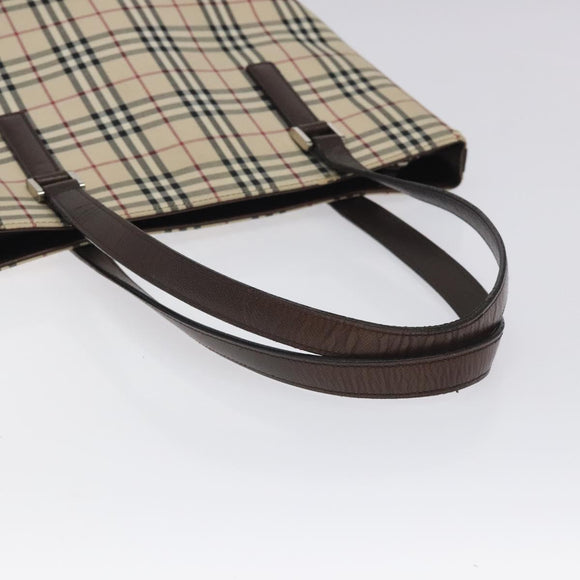 BURBERRY Nova Check Tote Bag Canvas Beige Silver Auth 127216