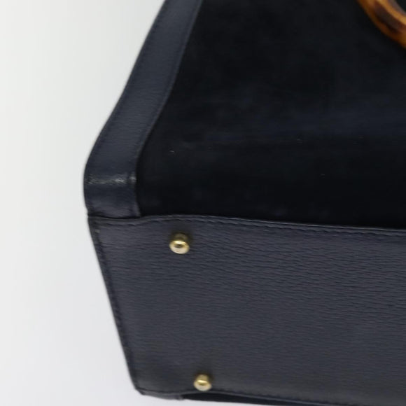 GUCCI Bamboo Hand Bag Suede Navy Gold 002 123 0260 Auth 127217
