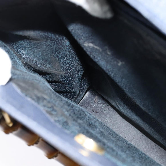 GUCCI Bamboo Hand Bag Suede Navy Gold 002 123 0260 Auth 127217