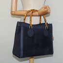 GUCCI Bamboo Hand Bag Suede Navy Gold 002 123 0260 Auth 127217-20
