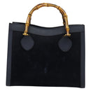 GUCCI Bamboo Hand Bag Suede Navy Gold 002 123 0260 Auth 127217-3