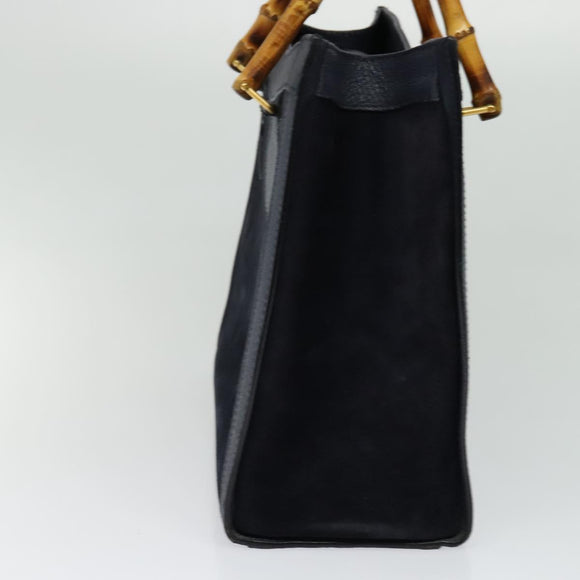 GUCCI Bamboo Hand Bag Suede Navy Gold 002 123 0260 Auth 127217