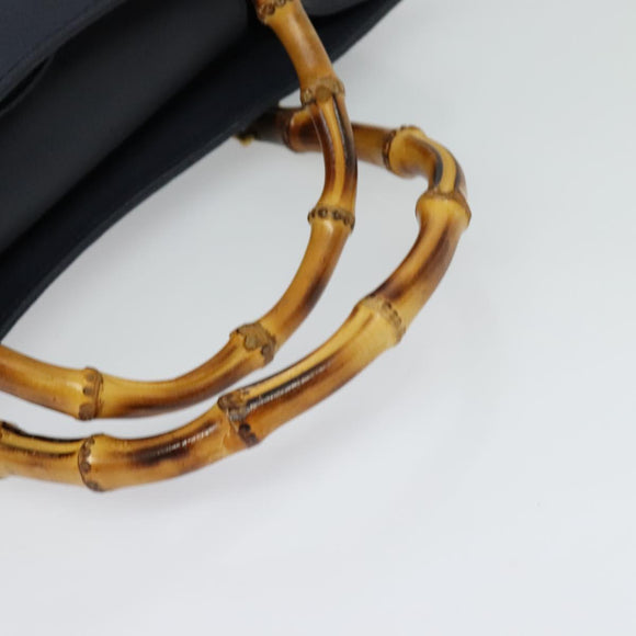 GUCCI Bamboo Hand Bag Suede Navy Gold 002 123 0260 Auth 127217