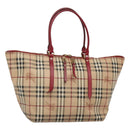 BURBERRY Nova Check Tote Bag PVC Beige Gold Auth 127229-1