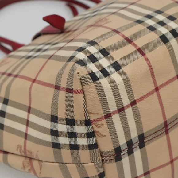 BURBERRY Nova Check Tote Bag PVC Beige Gold Auth 127229