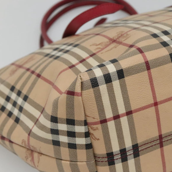 BURBERRY Nova Check Tote Bag PVC Beige Gold Auth 127229