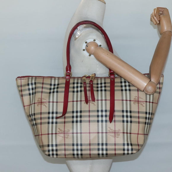 BURBERRY Nova Check Tote Bag PVC Beige Gold Auth 127229