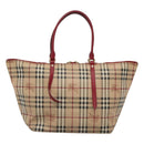 BURBERRY Nova Check Tote Bag PVC Beige Gold Auth 127229-3