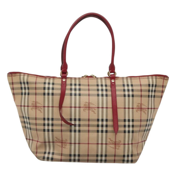 BURBERRY Nova Check Tote Bag PVC Beige Gold Auth 127229