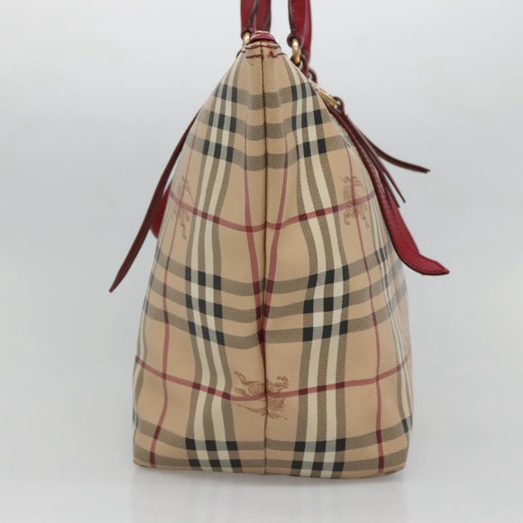 BURBERRY Nova Check Tote Bag PVC Beige Gold Auth 127229