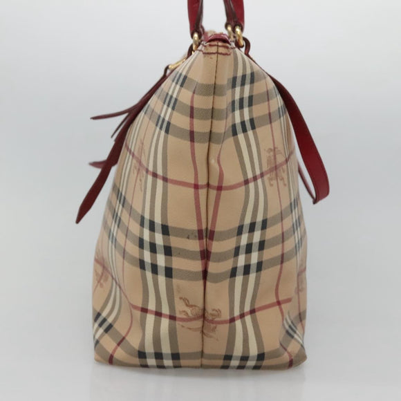 BURBERRY Nova Check Tote Bag PVC Beige Gold Auth 127229