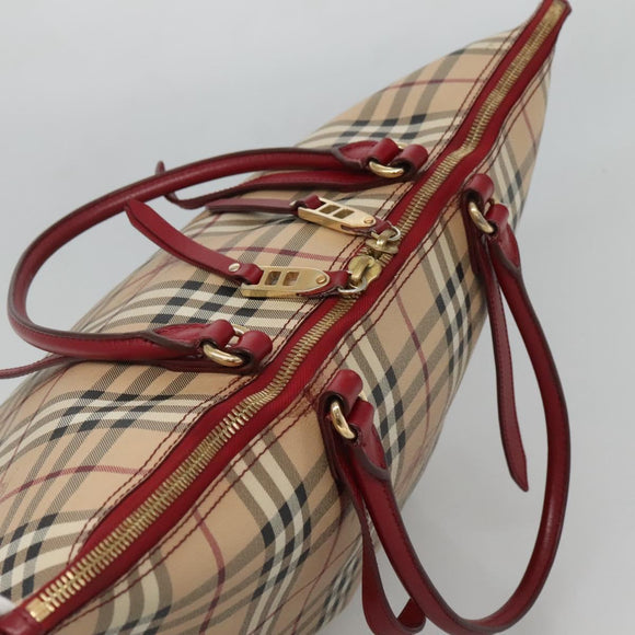 BURBERRY Nova Check Tote Bag PVC Beige Gold Auth 127229