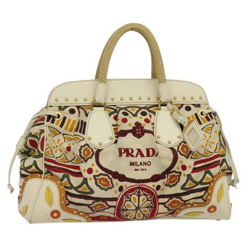 PRADA Hand Bag Canvas Beige Gold Auth 127232