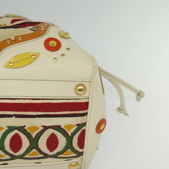 PRADA Hand Bag Canvas Beige Gold Auth 127232