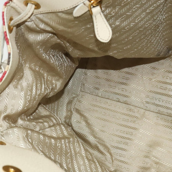 PRADA Hand Bag Canvas Beige Gold Auth 127232