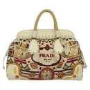 PRADA Hand Bag Canvas Beige Gold Auth 127232-13