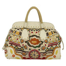 PRADA Hand Bag Canvas Beige Gold Auth 127232-2