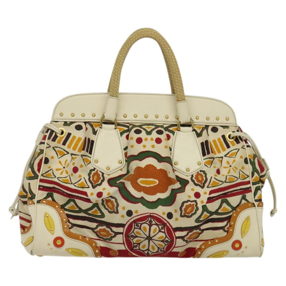 PRADA Hand Bag Canvas Beige Gold Auth 127232