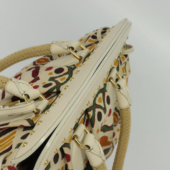 PRADA Hand Bag Canvas Beige Gold Auth 127232