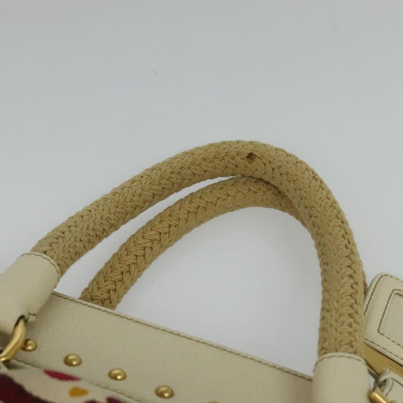 PRADA Hand Bag Canvas Beige Gold Auth 127232