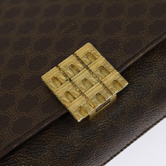 CELINE Macadam Canvas Shoulder Bag PVC Brown Gold Auth 127234