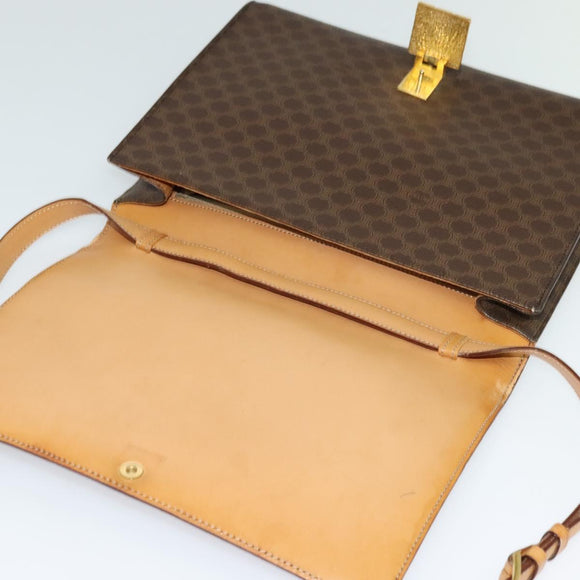 CELINE Macadam Canvas Shoulder Bag PVC Brown Gold Auth 127234