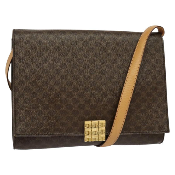 CELINE Macadam Canvas Shoulder Bag PVC Brown Gold Auth 127234