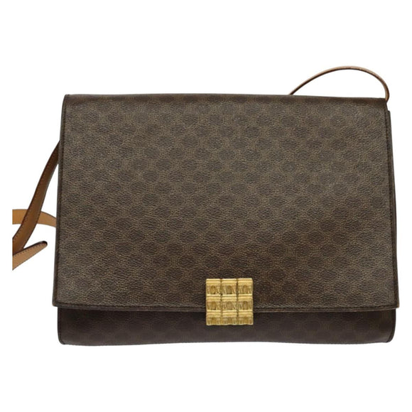 CELINE Macadam Canvas Shoulder Bag PVC Brown Gold Auth 127234