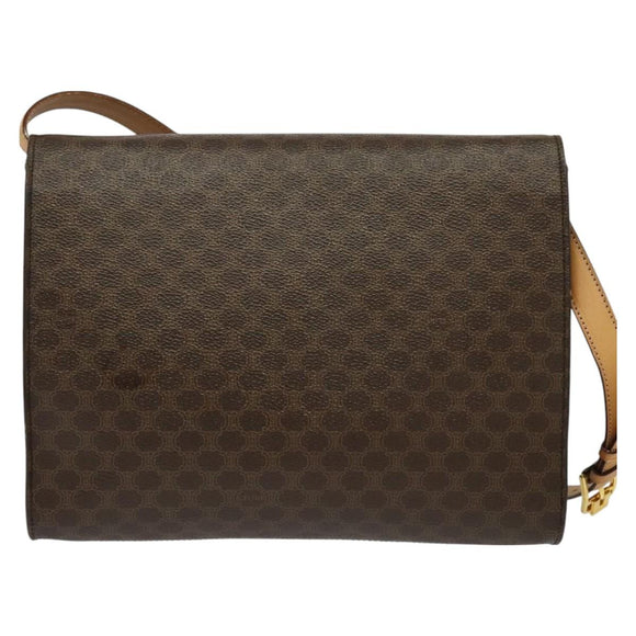 CELINE Macadam Canvas Shoulder Bag PVC Brown Gold Auth 127234