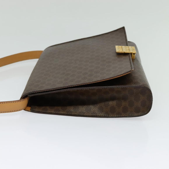 CELINE Macadam Canvas Shoulder Bag PVC Brown Gold Auth 127234