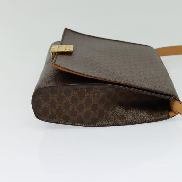 CELINE Macadam Canvas Shoulder Bag PVC Brown Gold Auth 127234
