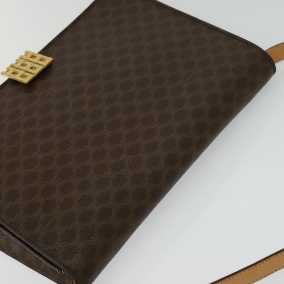 CELINE Macadam Canvas Shoulder Bag PVC Brown Gold Auth 127234