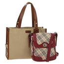 BURBERRY Nova Check Hand Bag Canvas 2Set Beige Auth 127249-1