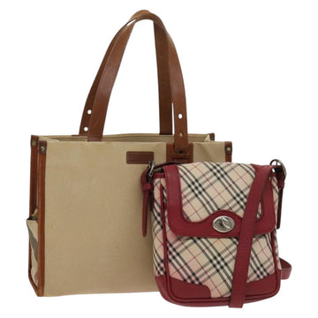 BURBERRY Nova Check Hand Bag Canvas 2Set Beige Auth 127249