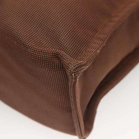 HERMES Her Line MM Hand Bag Canvas Brown Silver Auth 127252