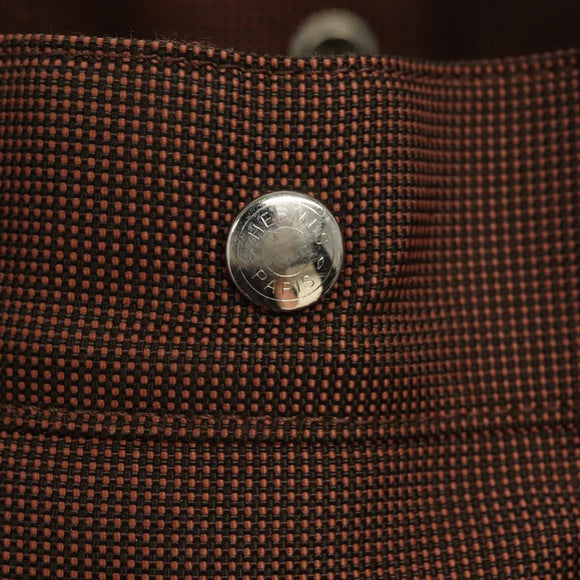 HERMES Her Line MM Hand Bag Canvas Brown Silver Auth 127252