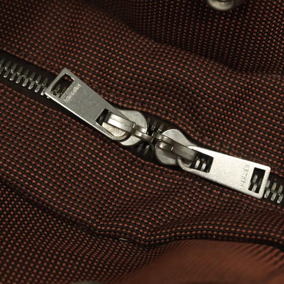 HERMES Her Line MM Hand Bag Canvas Brown Silver Auth 127252