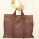 HERMES Her Line MM Hand Bag Canvas Brown Silver Auth 127252-21