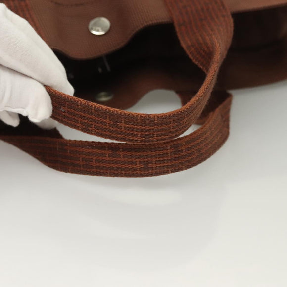 HERMES Her Line MM Hand Bag Canvas Brown Silver Auth 127252