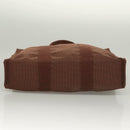 HERMES Her Line MM Hand Bag Canvas Brown Silver Auth 127252-5