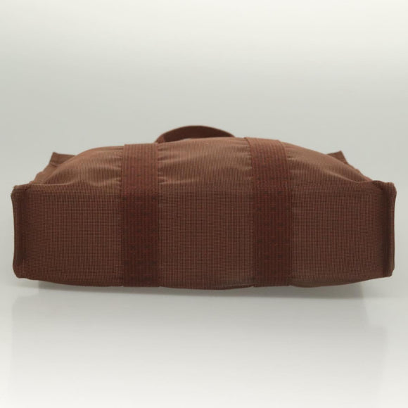 HERMES Her Line MM Hand Bag Canvas Brown Silver Auth 127252