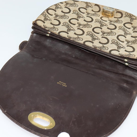CELINE C Sulky Hand Bag Canvas Brown Gold Auth 127253
