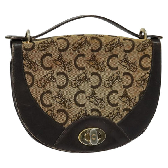 CELINE C Sulky Hand Bag Canvas Brown Gold Auth 127253