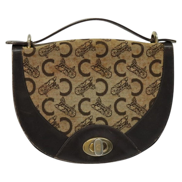 CELINE C Sulky Hand Bag Canvas Brown Gold Auth 127253