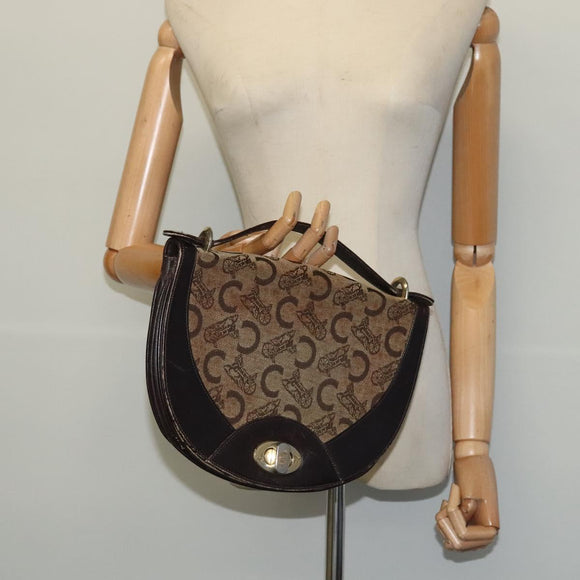 CELINE C Sulky Hand Bag Canvas Brown Gold Auth 127253