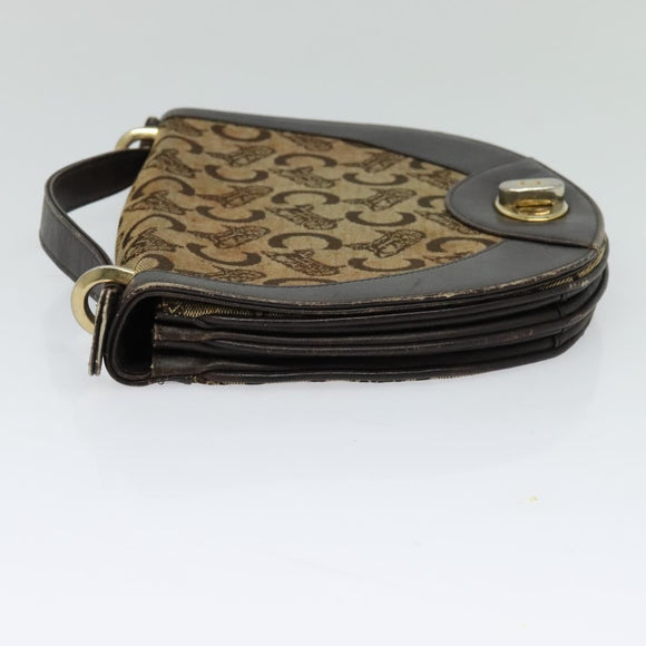 CELINE C Sulky Hand Bag Canvas Brown Gold Auth 127253